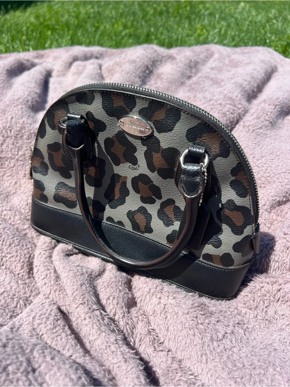 Coach Leopard-Print Dome Satchel in Brown and Black